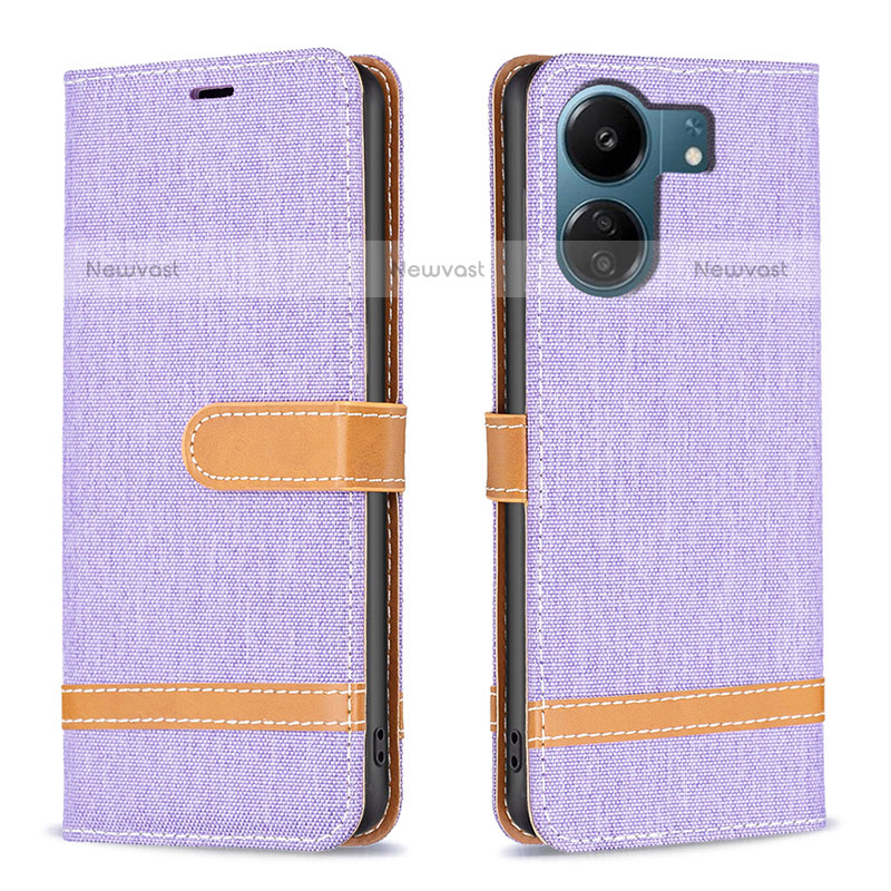 Leather Case Stands Flip Cover Holder B16F for Xiaomi Poco C65 Clove Purple