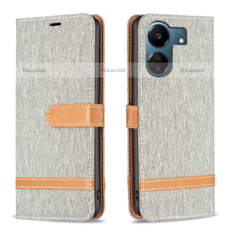 Leather Case Stands Flip Cover Holder B16F for Xiaomi Poco C65 Gray