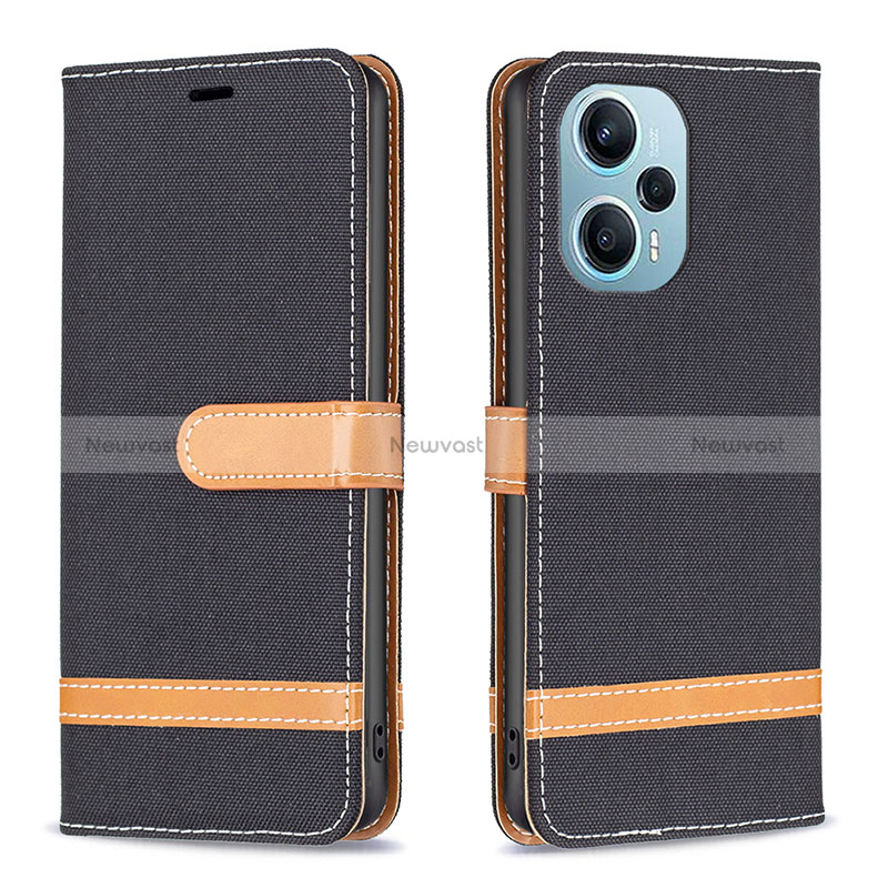 Leather Case Stands Flip Cover Holder B16F for Xiaomi Poco F5 5G Black