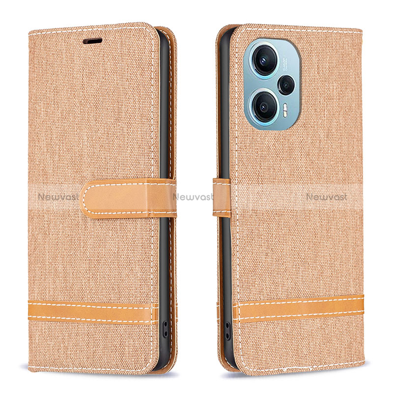 Leather Case Stands Flip Cover Holder B16F for Xiaomi Poco F5 5G Gold