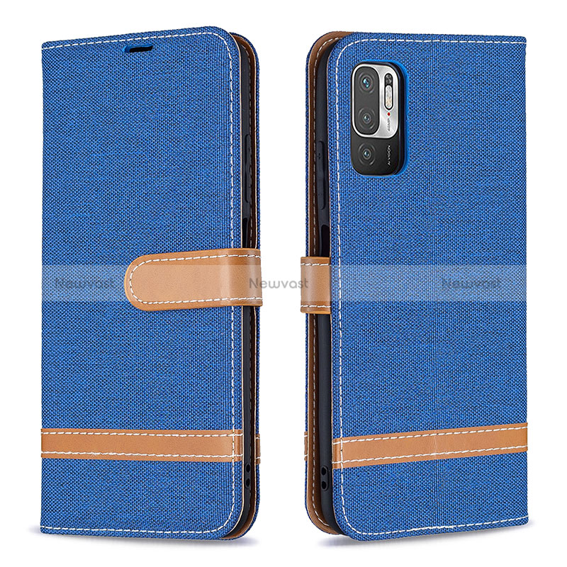 Leather Case Stands Flip Cover Holder B16F for Xiaomi POCO M3 Pro 5G Blue