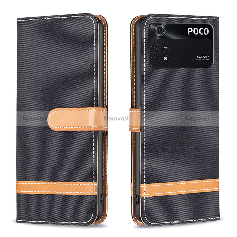 Leather Case Stands Flip Cover Holder B16F for Xiaomi Poco M4 Pro 4G