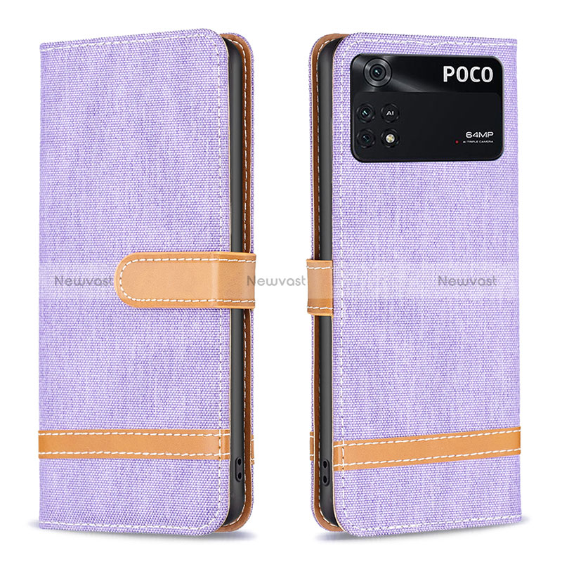 Leather Case Stands Flip Cover Holder B16F for Xiaomi Poco M4 Pro 4G Clove Purple