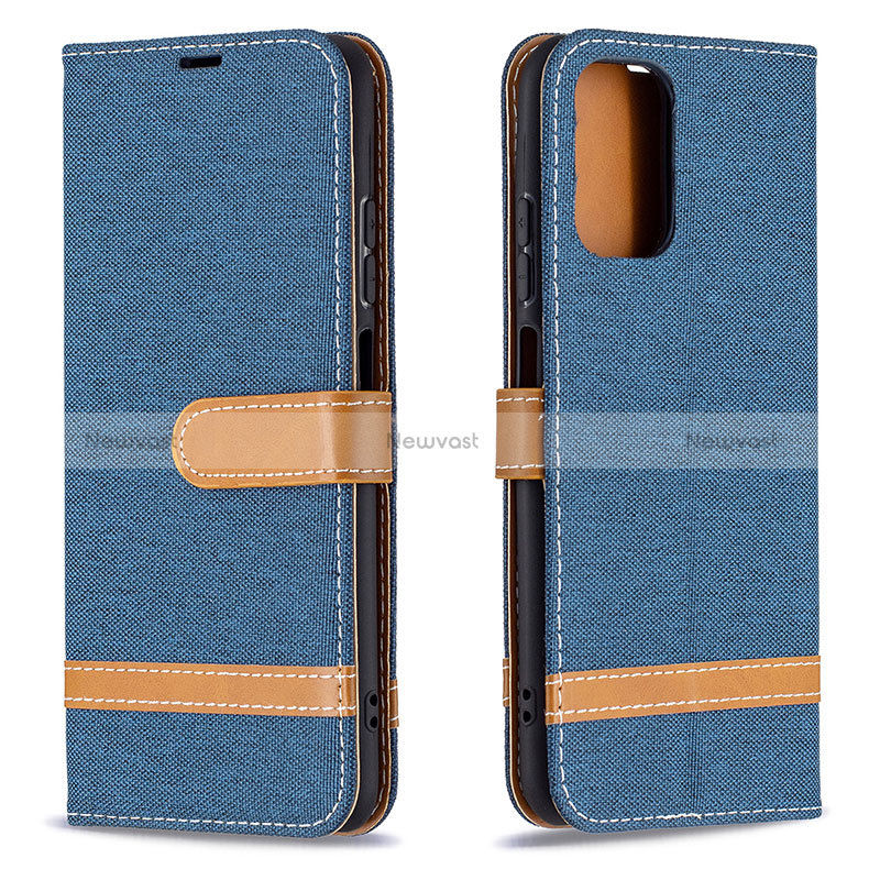 Leather Case Stands Flip Cover Holder B16F for Xiaomi Poco M5S Navy Blue