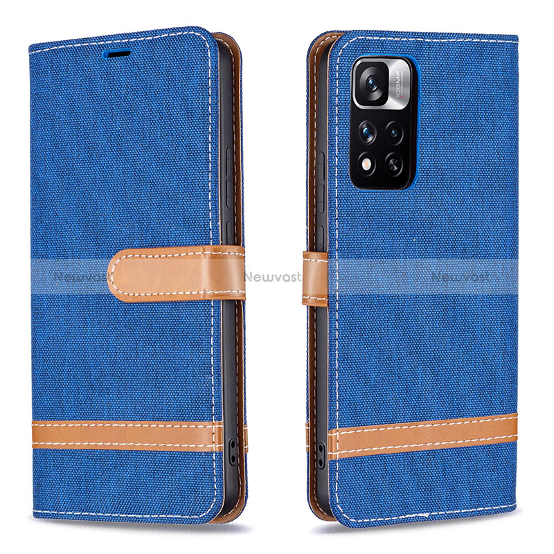 Leather Case Stands Flip Cover Holder B16F for Xiaomi Poco X4 NFC Blue