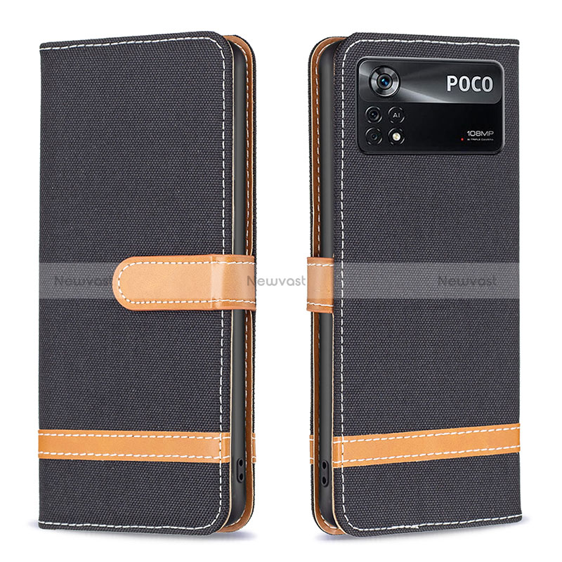 Leather Case Stands Flip Cover Holder B16F for Xiaomi Poco X4 Pro 5G Black