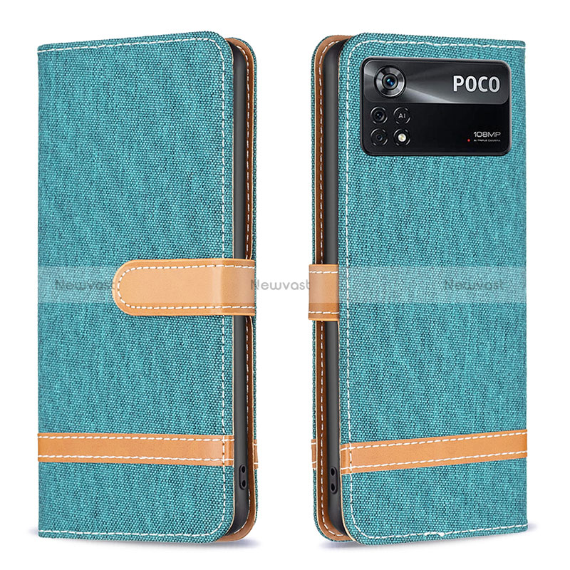 Leather Case Stands Flip Cover Holder B16F for Xiaomi Poco X4 Pro 5G Green