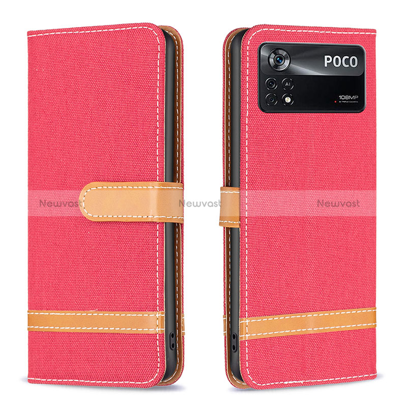 Leather Case Stands Flip Cover Holder B16F for Xiaomi Poco X4 Pro 5G Red