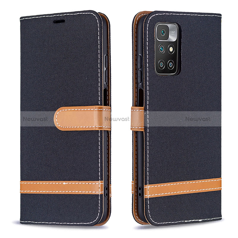 Leather Case Stands Flip Cover Holder B16F for Xiaomi Redmi 10 (2022) Black