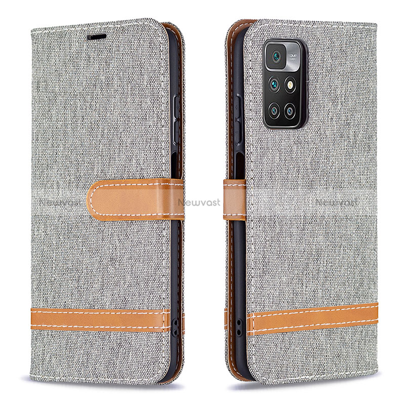 Leather Case Stands Flip Cover Holder B16F for Xiaomi Redmi 10 (2022) Gray