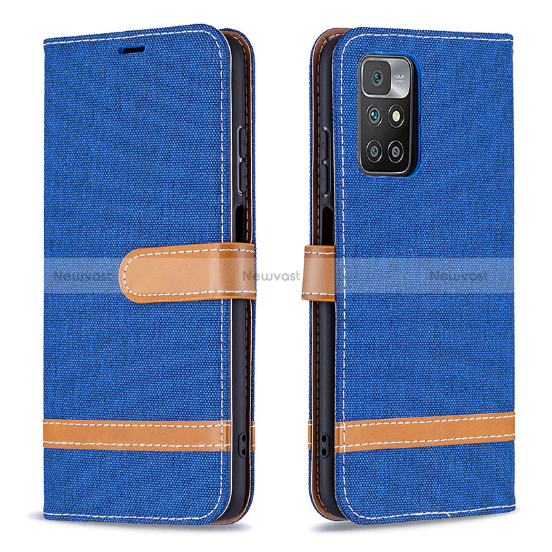 Leather Case Stands Flip Cover Holder B16F for Xiaomi Redmi 10 4G Blue