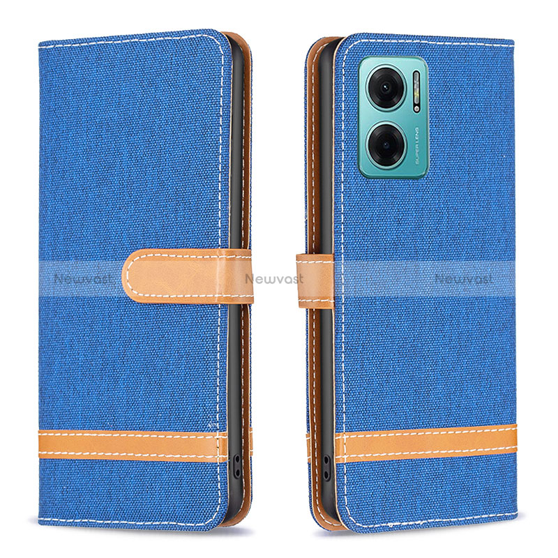 Leather Case Stands Flip Cover Holder B16F for Xiaomi Redmi 10 5G Blue