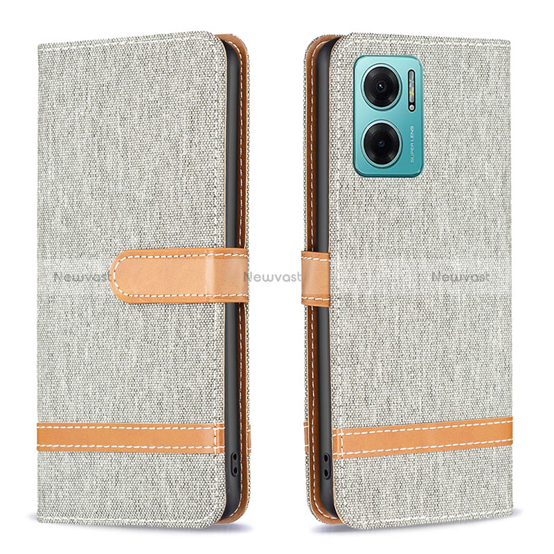 Leather Case Stands Flip Cover Holder B16F for Xiaomi Redmi 10 5G Gray