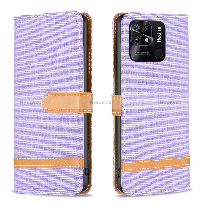 Leather Case Stands Flip Cover Holder B16F for Xiaomi Redmi 10 India Clove Purple