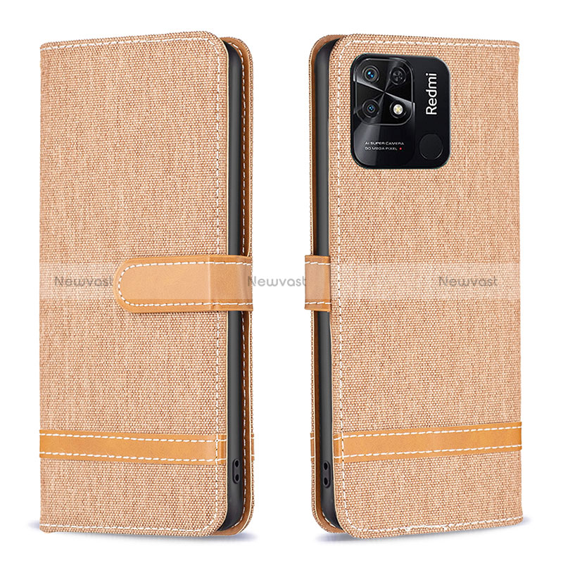 Leather Case Stands Flip Cover Holder B16F for Xiaomi Redmi 10 India Gold