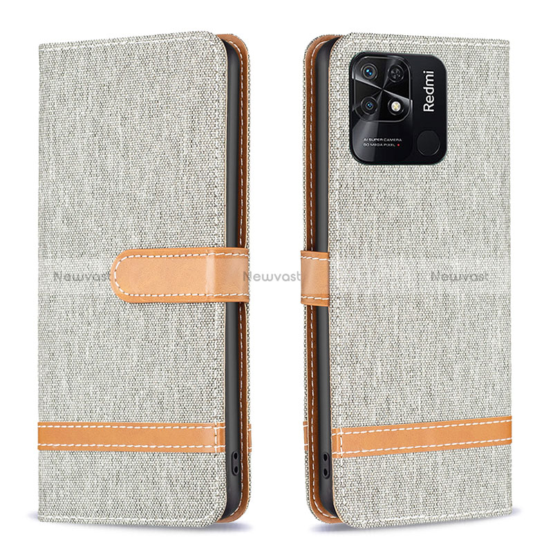 Leather Case Stands Flip Cover Holder B16F for Xiaomi Redmi 10 India Gray