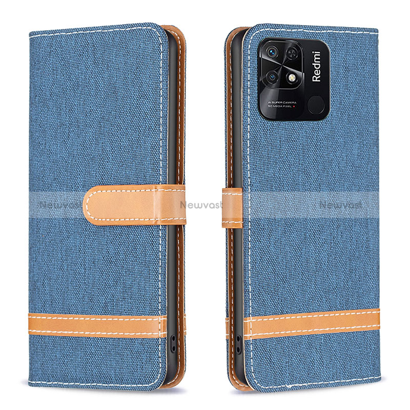 Leather Case Stands Flip Cover Holder B16F for Xiaomi Redmi 10 India Navy Blue