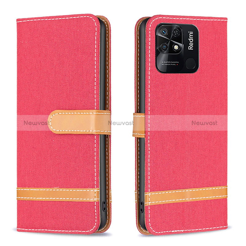 Leather Case Stands Flip Cover Holder B16F for Xiaomi Redmi 10 India Red