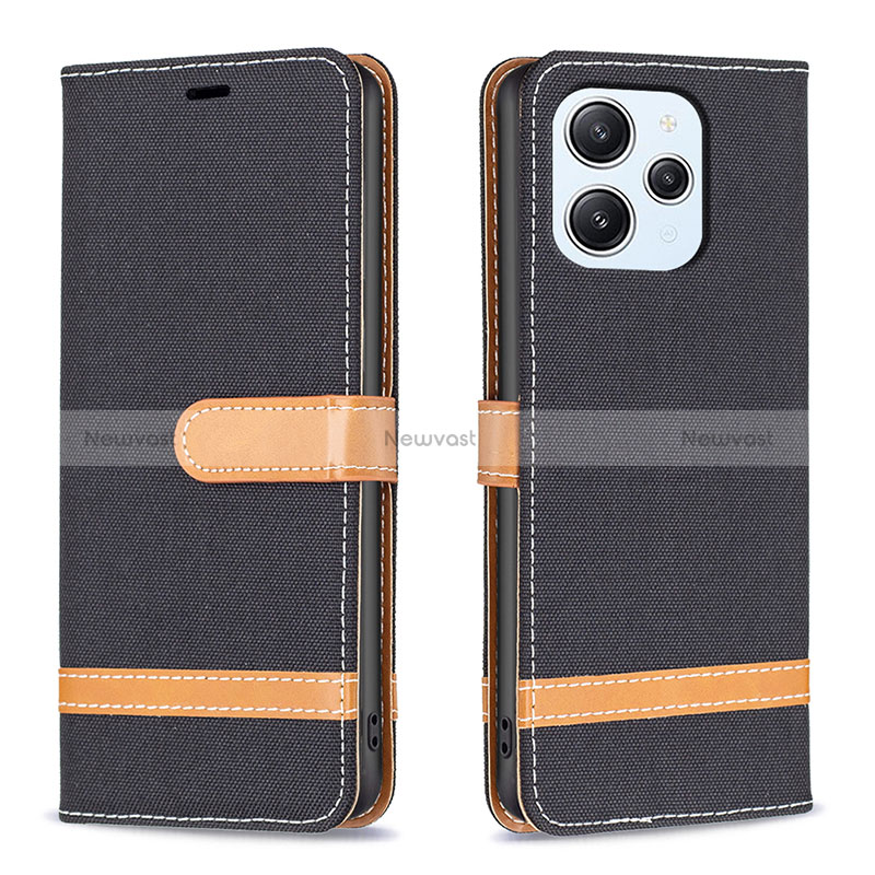 Leather Case Stands Flip Cover Holder B16F for Xiaomi Redmi 12 4G Black