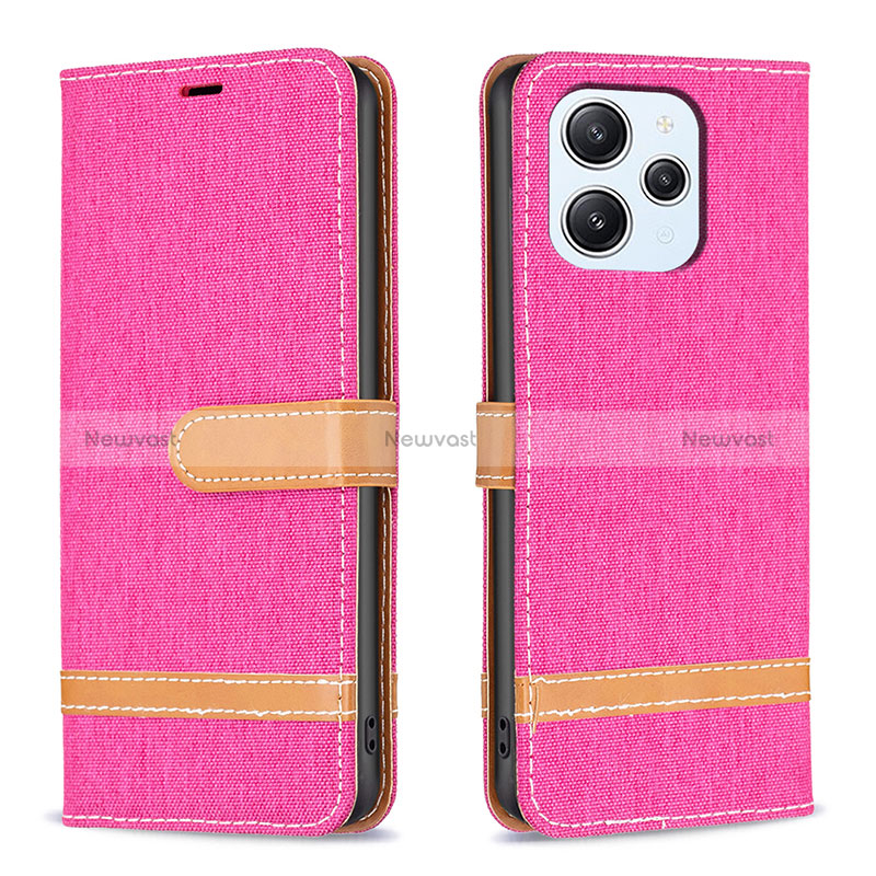 Leather Case Stands Flip Cover Holder B16F for Xiaomi Redmi 12 4G Hot Pink