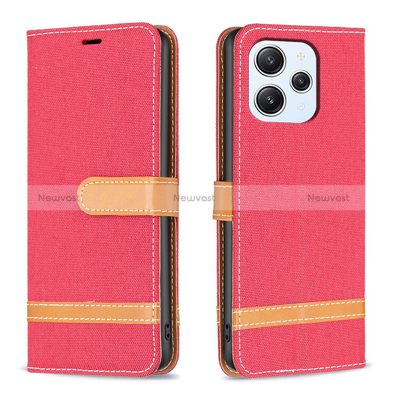 Leather Case Stands Flip Cover Holder B16F for Xiaomi Redmi 12 4G Red