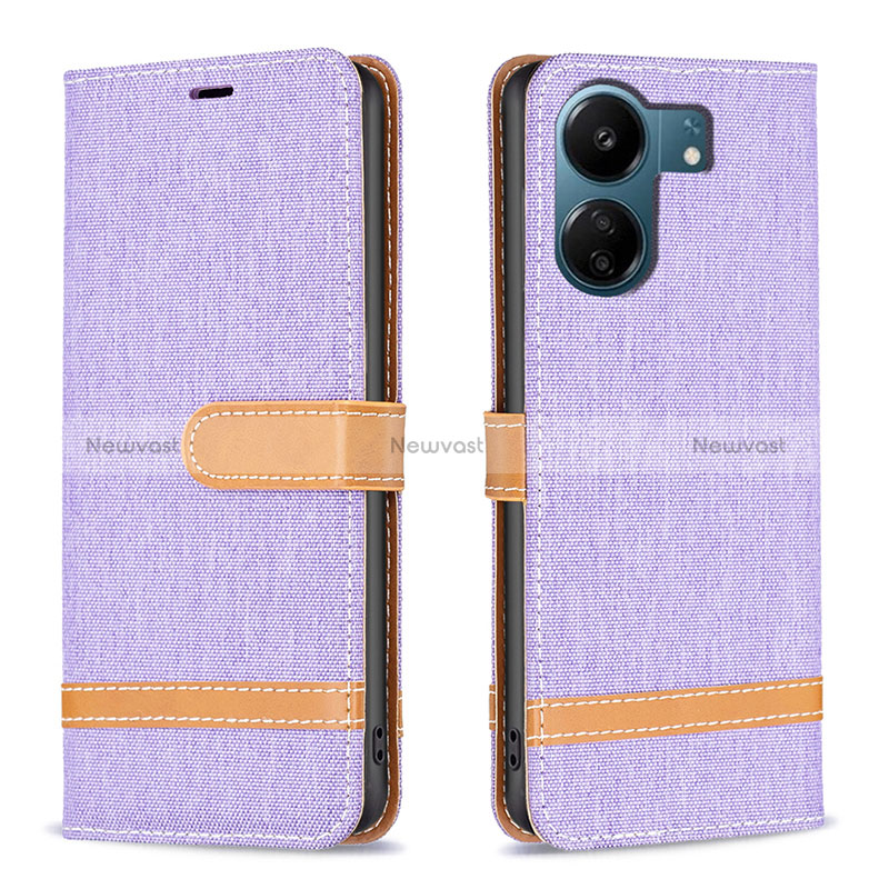 Leather Case Stands Flip Cover Holder B16F for Xiaomi Redmi 13C Clove Purple