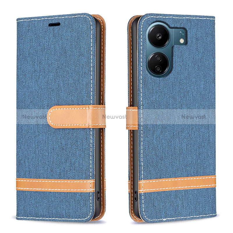 Leather Case Stands Flip Cover Holder B16F for Xiaomi Redmi 13C Sky Blue