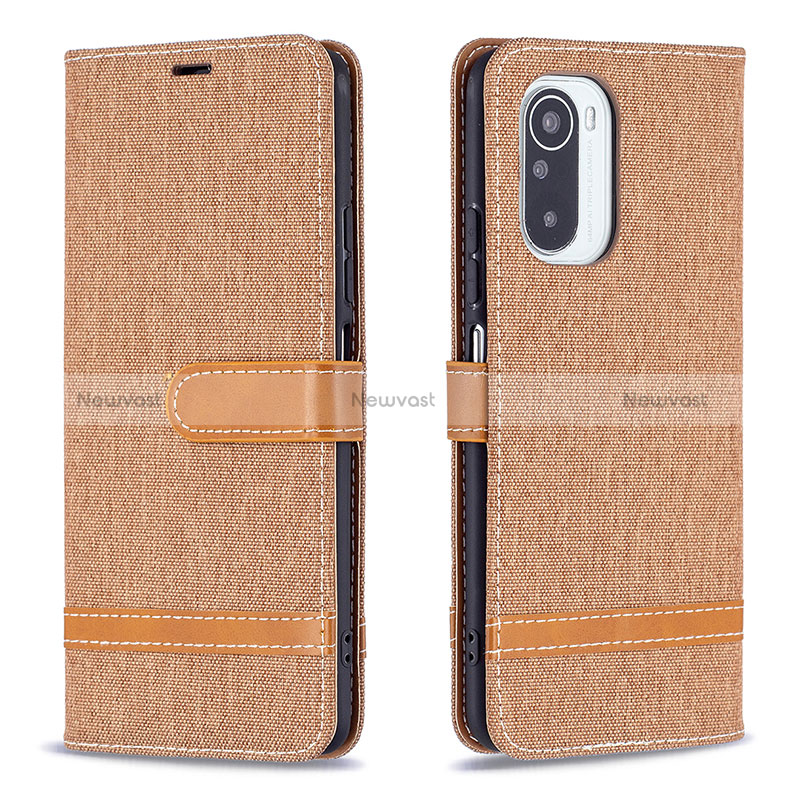 Leather Case Stands Flip Cover Holder B16F for Xiaomi Redmi K40 5G Gold