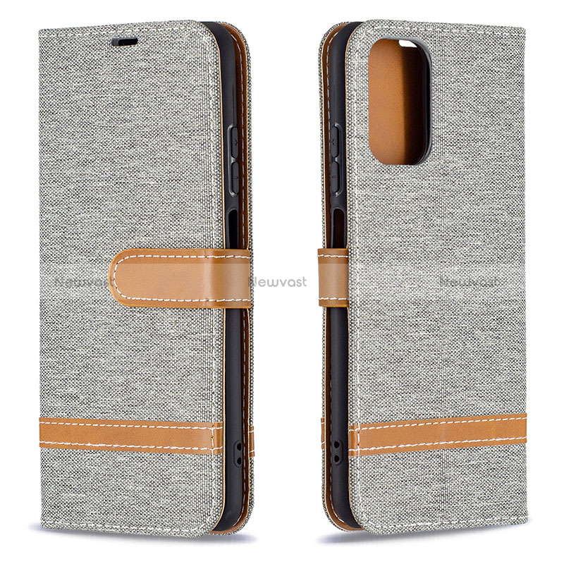 Leather Case Stands Flip Cover Holder B16F for Xiaomi Redmi Note 10 4G Gray