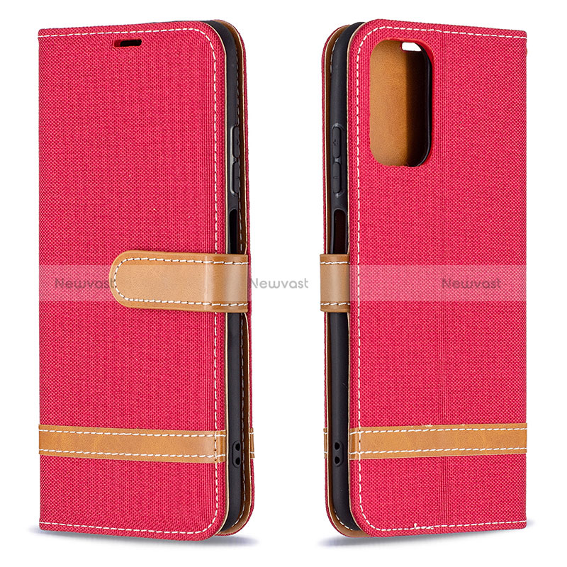 Leather Case Stands Flip Cover Holder B16F for Xiaomi Redmi Note 10 4G Red