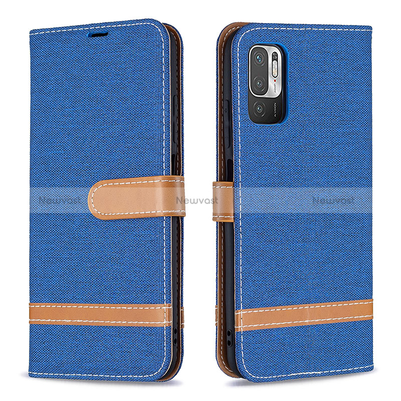 Leather Case Stands Flip Cover Holder B16F for Xiaomi Redmi Note 10 5G Blue