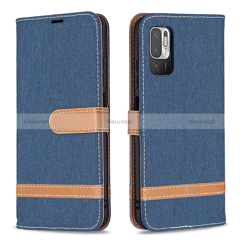 Leather Case Stands Flip Cover Holder B16F for Xiaomi Redmi Note 10 5G Navy Blue