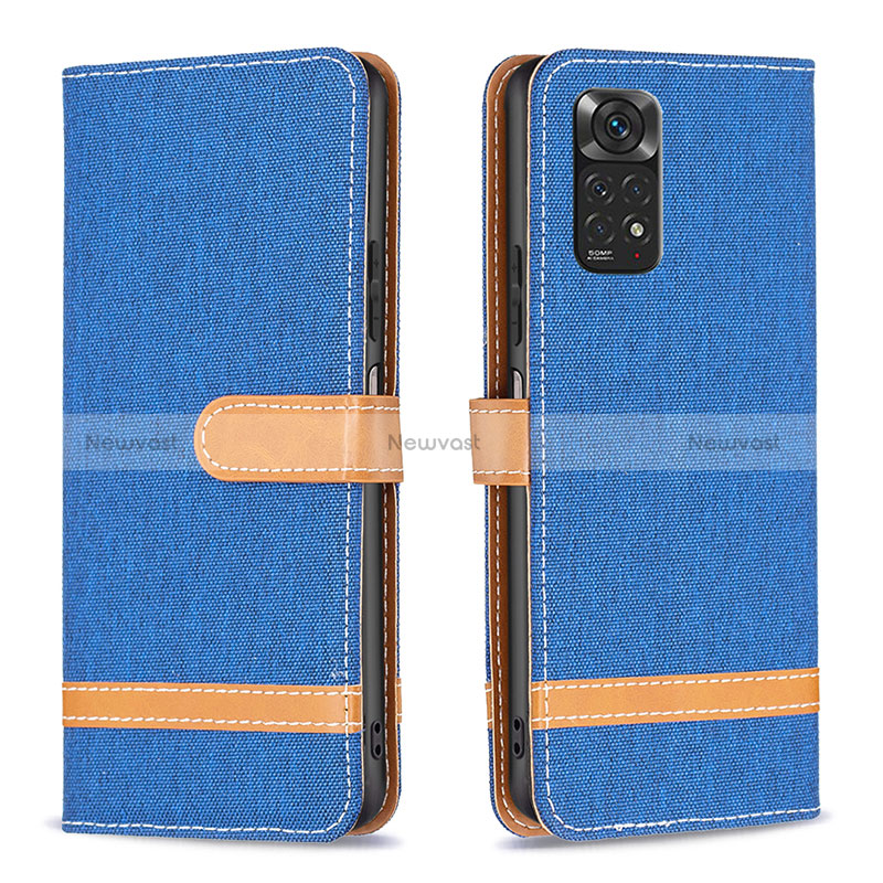 Leather Case Stands Flip Cover Holder B16F for Xiaomi Redmi Note 11 4G (2022) Blue