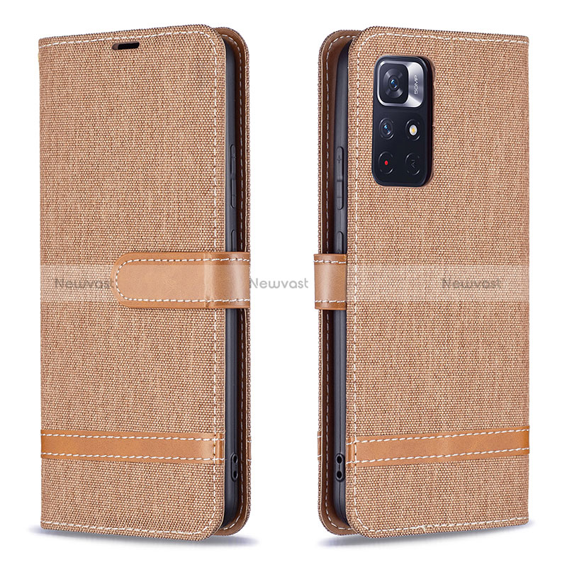 Leather Case Stands Flip Cover Holder B16F for Xiaomi Redmi Note 11 5G Gold