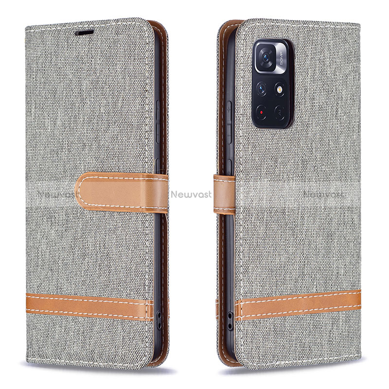 Leather Case Stands Flip Cover Holder B16F for Xiaomi Redmi Note 11 5G Gray