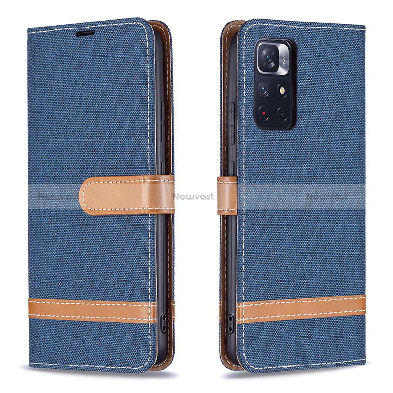 Leather Case Stands Flip Cover Holder B16F for Xiaomi Redmi Note 11 5G Navy Blue