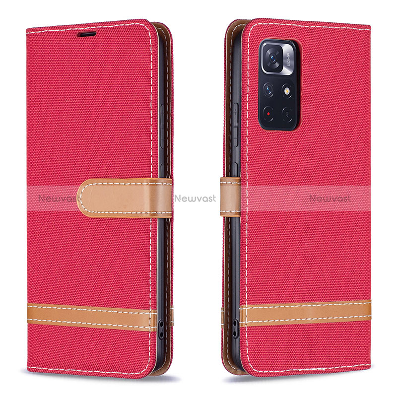 Leather Case Stands Flip Cover Holder B16F for Xiaomi Redmi Note 11 5G Red