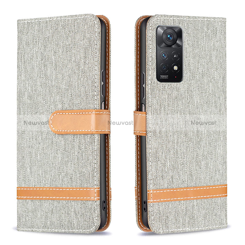 Leather Case Stands Flip Cover Holder B16F for Xiaomi Redmi Note 11 Pro 5G Gray