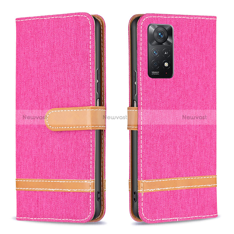 Leather Case Stands Flip Cover Holder B16F for Xiaomi Redmi Note 11 Pro 5G Hot Pink