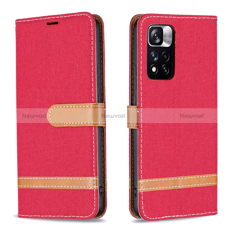 Leather Case Stands Flip Cover Holder B16F for Xiaomi Redmi Note 11 Pro+ Plus 5G Red