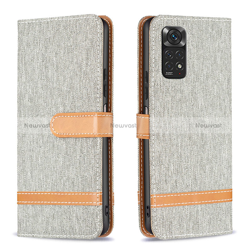 Leather Case Stands Flip Cover Holder B16F for Xiaomi Redmi Note 11S 4G Gray