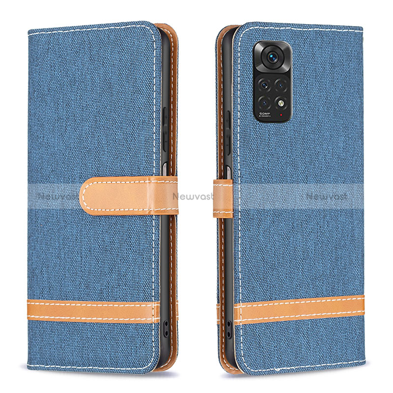 Leather Case Stands Flip Cover Holder B16F for Xiaomi Redmi Note 11S 4G Navy Blue