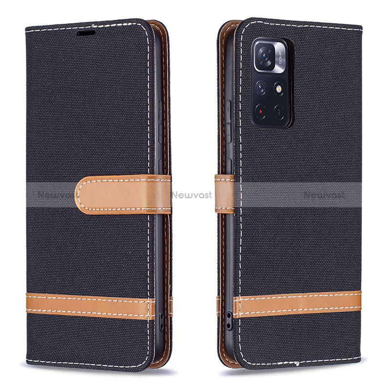 Leather Case Stands Flip Cover Holder B16F for Xiaomi Redmi Note 11T 5G Black