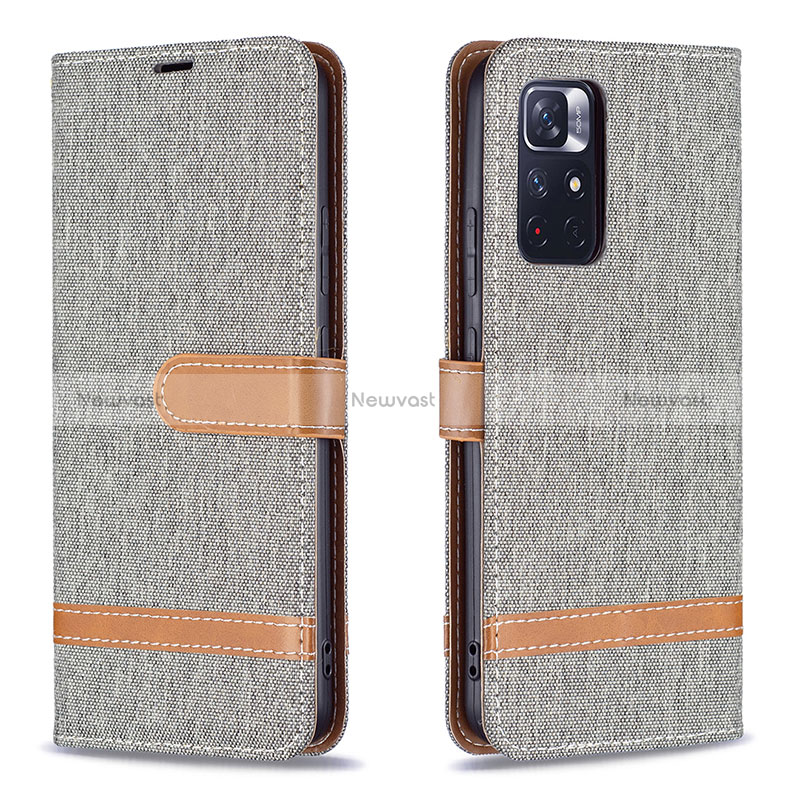 Leather Case Stands Flip Cover Holder B16F for Xiaomi Redmi Note 11T 5G Gray