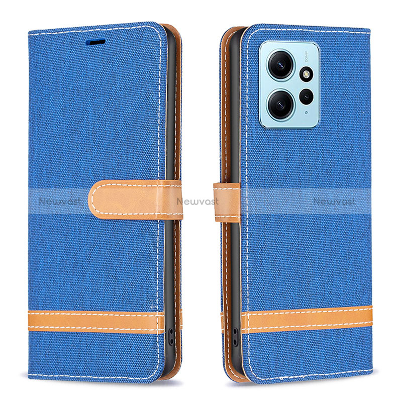 Leather Case Stands Flip Cover Holder B16F for Xiaomi Redmi Note 12 4G Blue