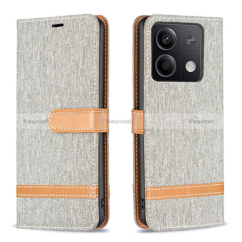 Leather Case Stands Flip Cover Holder B16F for Xiaomi Redmi Note 13 5G Gray