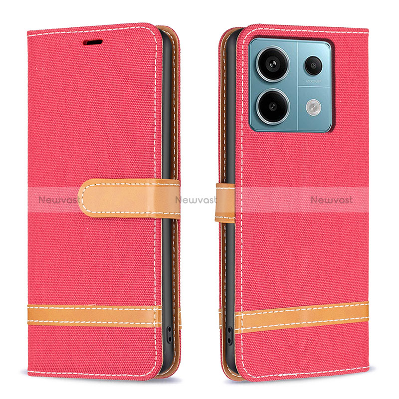 Leather Case Stands Flip Cover Holder B16F for Xiaomi Redmi Note 13 Pro 5G Red