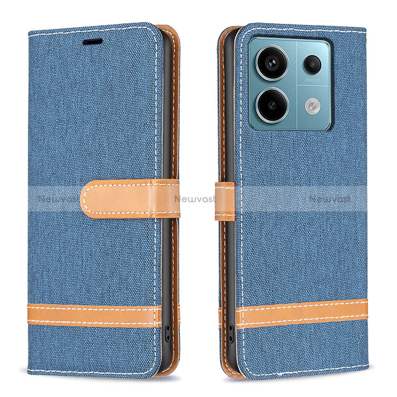 Leather Case Stands Flip Cover Holder B16F for Xiaomi Redmi Note 13 Pro 5G Sky Blue