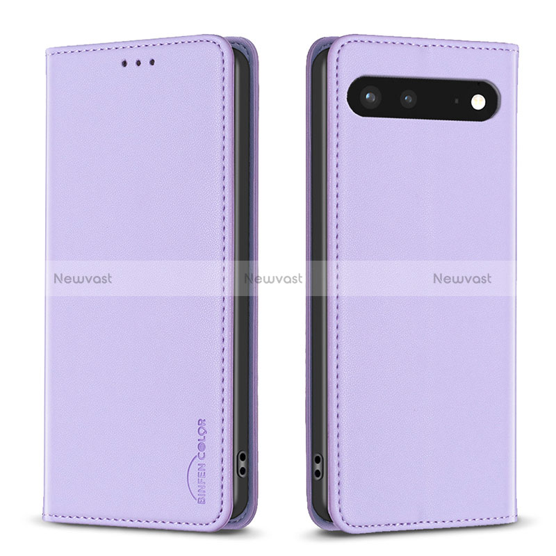 Leather Case Stands Flip Cover Holder B17F for Google Pixel 7 5G Clove Purple