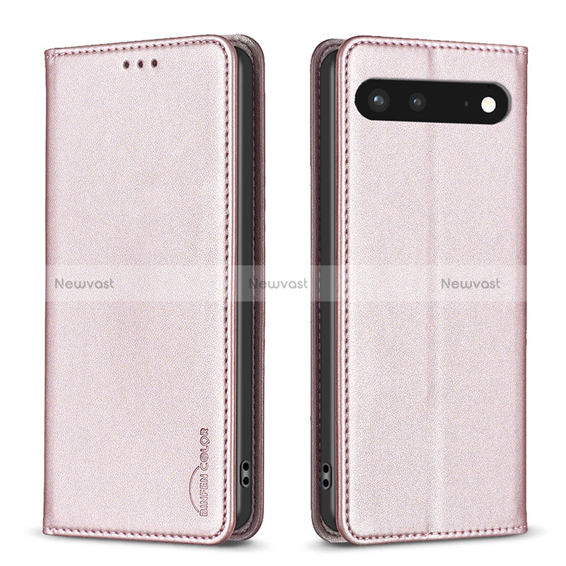 Leather Case Stands Flip Cover Holder B17F for Google Pixel 7 5G Rose Gold